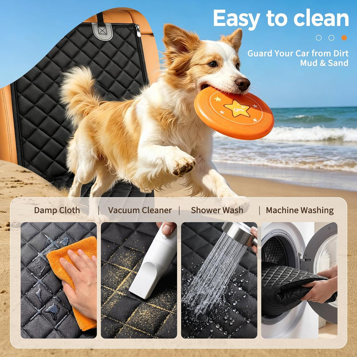 Dog Car Seat Cover for Back Seat Pet Seat Cover (55” Width) - Black
