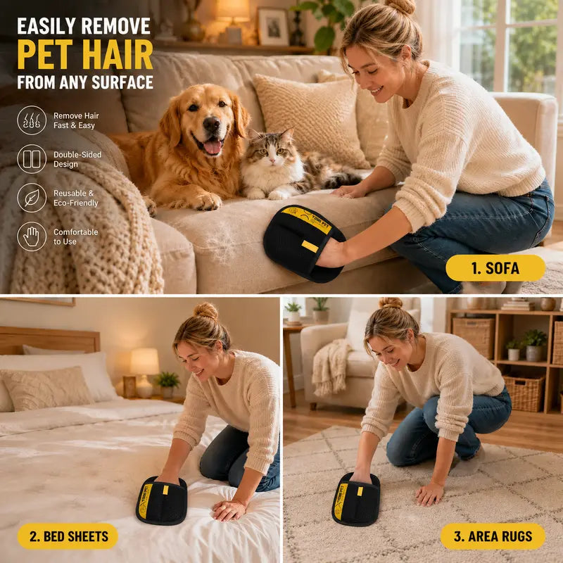 YOMI PET Pet Hair Remover Glove for Cats & Dogs, Reusable Electrostatic Lint Remover Mitt for Furniture, Couch, Carpet & Clothes