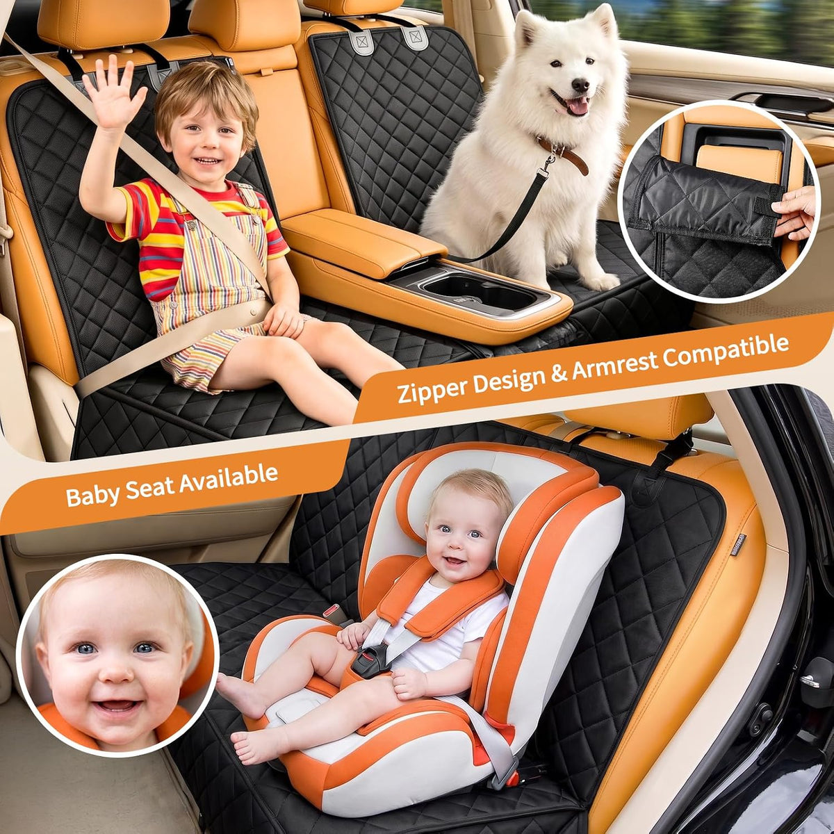 Dog Car Seat Cover for Back Seat Pet Seat Cover (55” Width) - Black