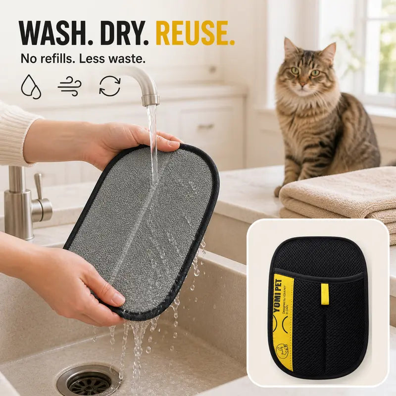 YOMI PET Pet Hair Remover Glove for Cats & Dogs, Reusable Electrostatic Lint Remover Mitt for Furniture, Couch, Carpet & Clothes