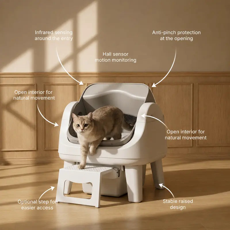 Petpivot Autoscooper 12 Lite Open-Top Automatic Self-Cleaning Cat Litter Box with Easy-Entry Front Step and Triple Safety Protection - No App Required