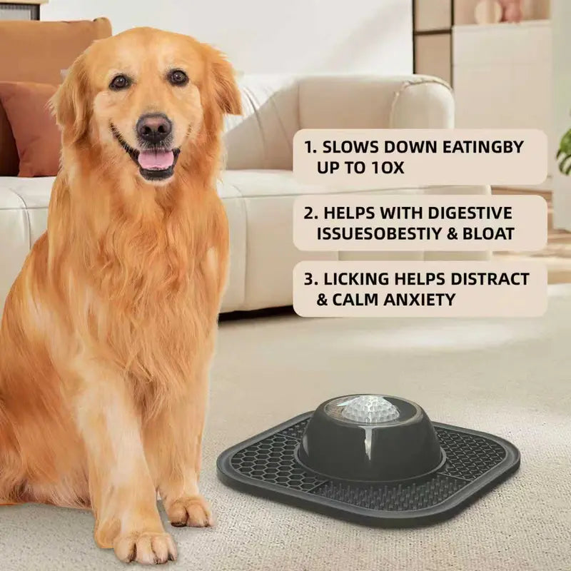 Pawlove Anti-Slip Slow Feeder Dog Bowl for Liquid Treats with Entertained Ball-In Design, Ideal for Bone Broth and Yogurt, Suitable for Large, Medium, and Small Breeds, Dietary Supplement and Post-Operative Nutrition