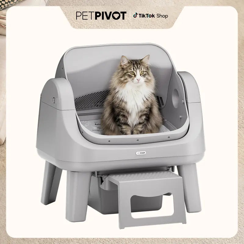 Petpivot Autoscooper 12 Lite Open-Top Automatic Self-Cleaning Cat Litter Box with Easy-Entry Front Step and Triple Safety Protection - No App Required