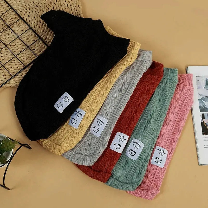 Winter Warmth Knitted Dog Sweater with Bear Pattern - Cozy Apparel for Small Dogs and Cats, Ideal for Chihuahuas, French Bulldogs, and Pugs, Perfect Valentine's Day Gift