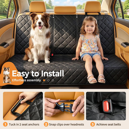 Dog Car Seat Cover for Back Seat Pet Seat Cover (55” Width) - Black