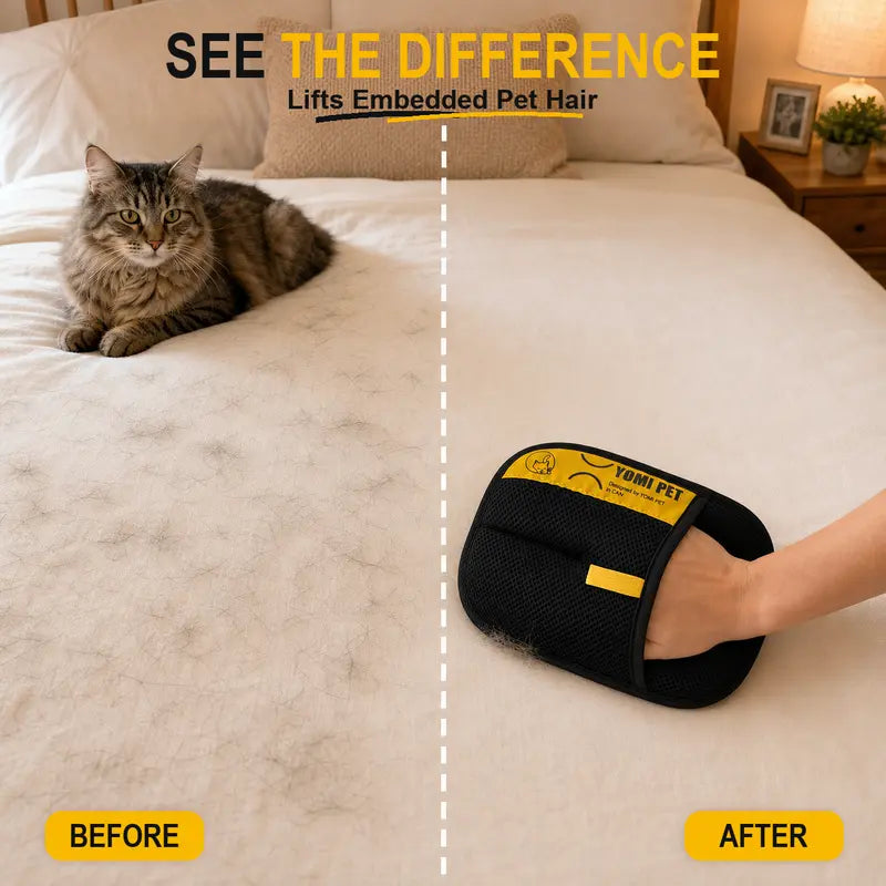 YOMI PET Pet Hair Remover Glove for Cats & Dogs, Reusable Electrostatic Lint Remover Mitt for Furniture, Couch, Carpet & Clothes