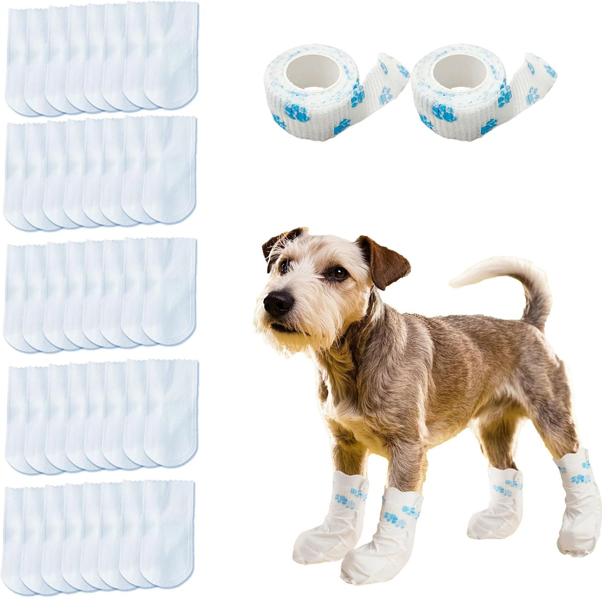 40Pcs Disposable Dog Boots for Paw Protection, Pet Booties Waterproof and Breathable with Adjustable Bandage, Pet Feet Covers, Paw Protectors for Outdoor and Indoor Walking, M