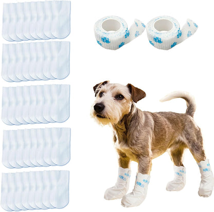 40Pcs Disposable Dog Boots for Paw Protection, Pet Booties Waterproof and Breathable with Adjustable Bandage, Pet Feet Covers, Paw Protectors for Outdoor and Indoor Walking, M