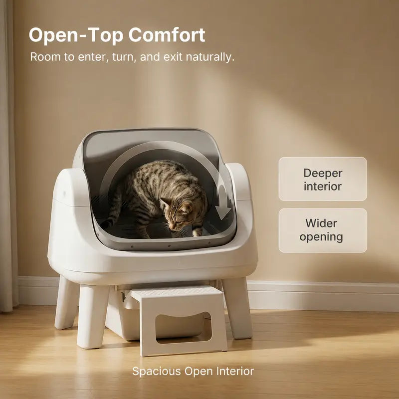 Petpivot Autoscooper 12 Lite Open-Top Automatic Self-Cleaning Cat Litter Box with Easy-Entry Front Step and Triple Safety Protection - No App Required