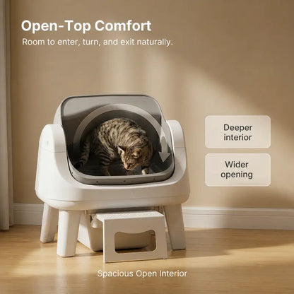 Petpivot Autoscooper 12 Lite Open-Top Automatic Self-Cleaning Cat Litter Box with Easy-Entry Front Step and Triple Safety Protection - No App Required